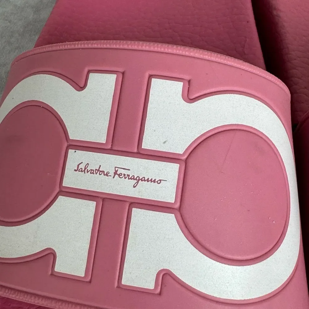 Salvatore Ferragamo Groove Pool Slides Pink 5